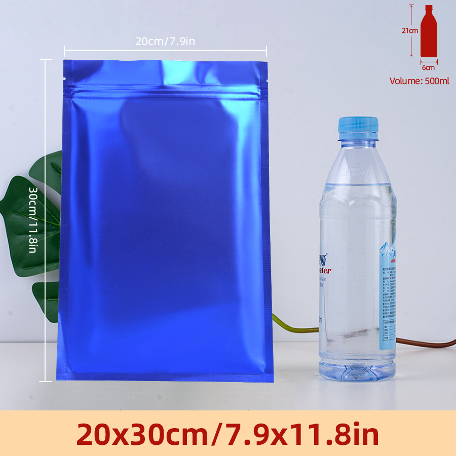 Food Packed Snacks - 100 adet Mat Mavi Folyo Fermuarlı